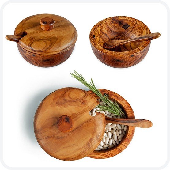 produktové fotky nádobí z olivového dřeva